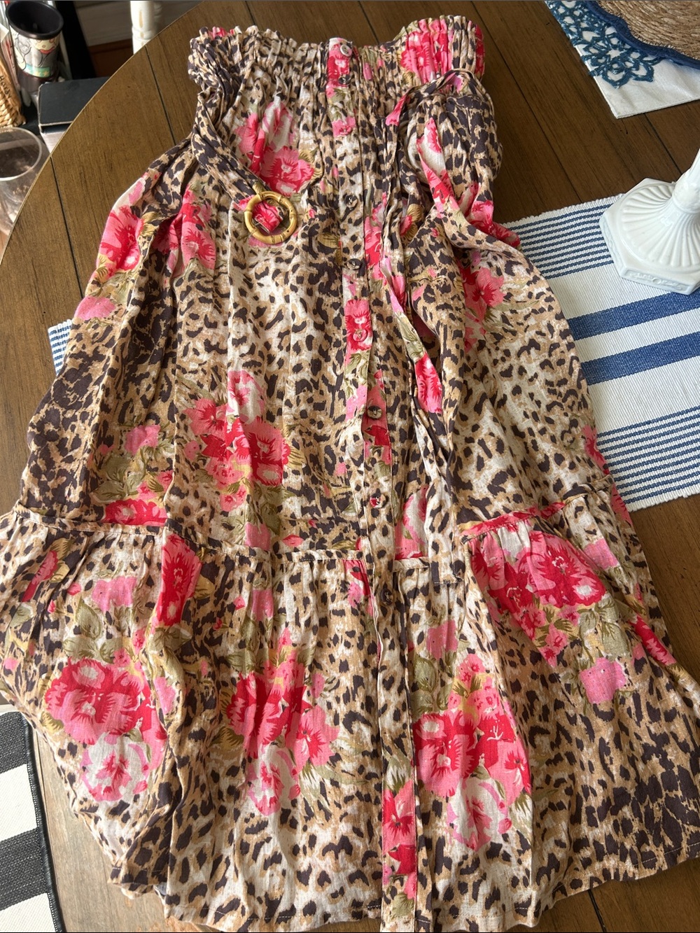 FREE PEOPLE 100 % Linen-Place Nationale Pink Floral & Leopard Print Skirt M